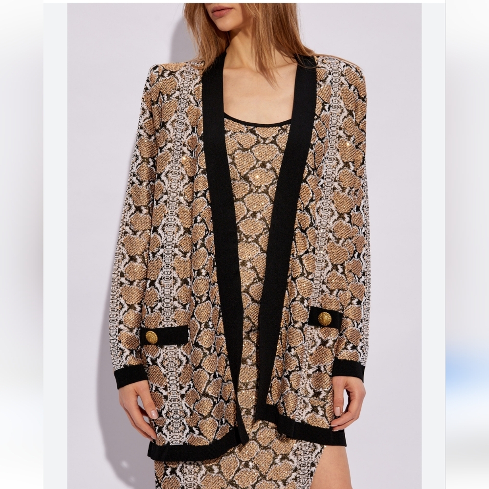 NWT$2,890 Balmain Sequined Python Print  Cardigan Top Sweater Sz FR42 (US Large)